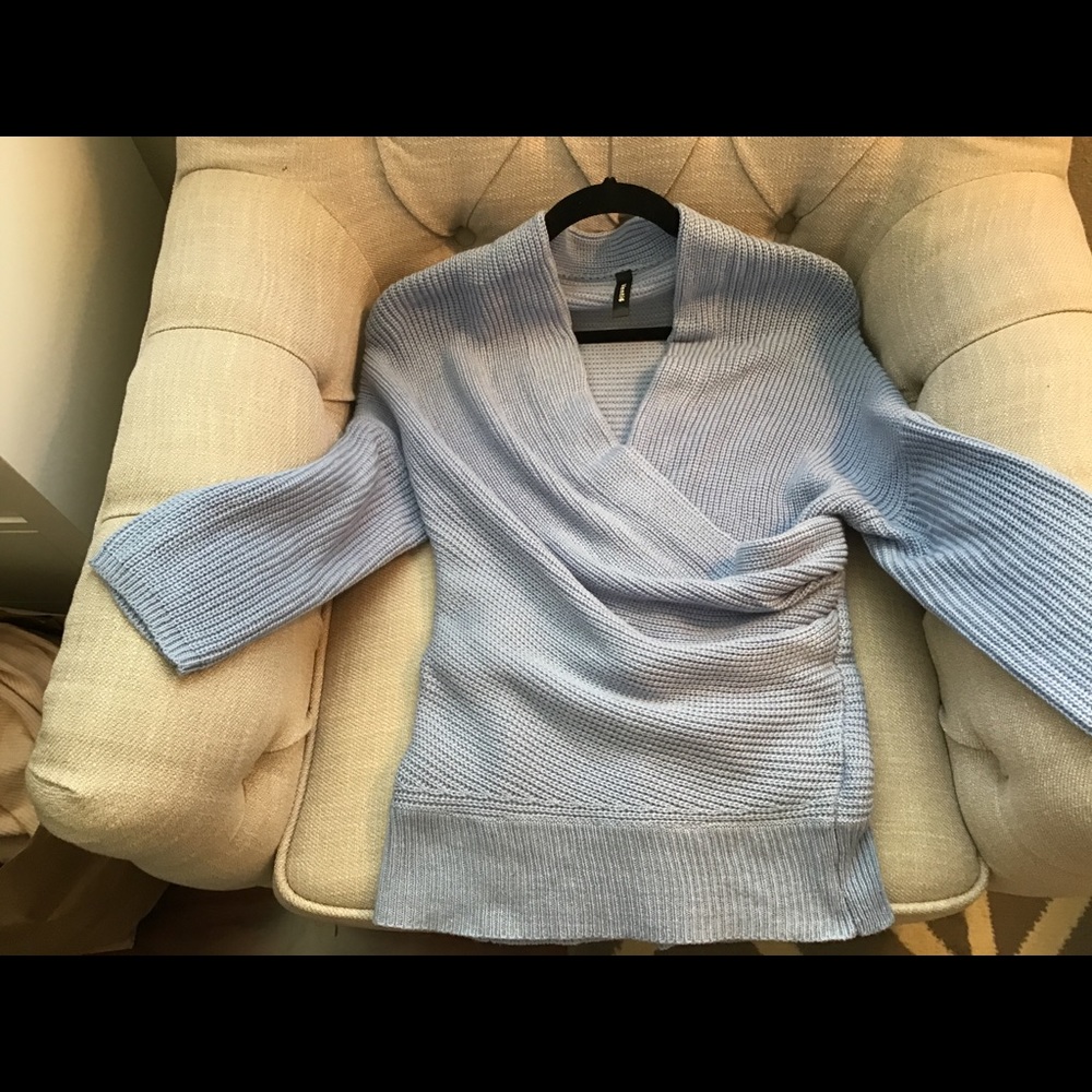 Sweater faux wrap chunky knit with fitted waist.